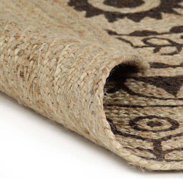 Handmade Rug Jute with Dark Brown Print 120 cm