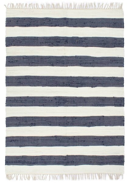 Hand-woven Chindi Rug Cotton 80x160 cm Blue and White