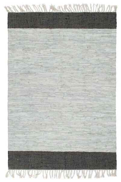 Hand-woven Chindi Rug Leather 80x160 cm Light Grey and Black