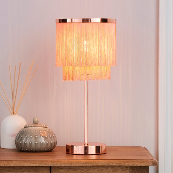 Jaz Fringe Pink Table Lamp Pink and Silver
