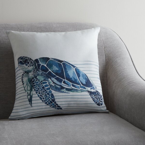 Turtle Watercolour Cushion White/Blue