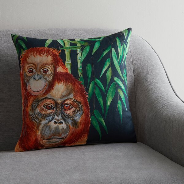 Orangutan Jungle Print Cushion Green/Red