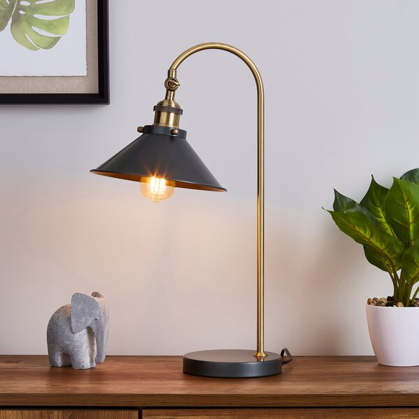 Logan Antique Brass Grey Industrial Table Lamp Brass and Black