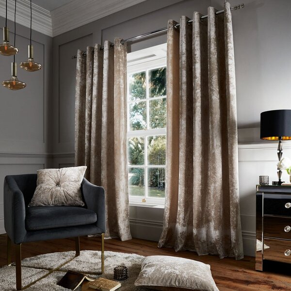Catherine Lansfield Crushed Velvet Ready Made Eyelet Curtains Natural