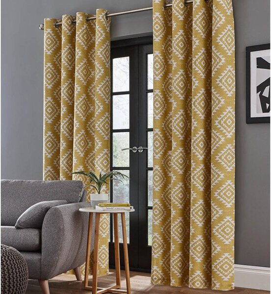 Catherine Lansfield Aztec Ready Made Eyelet Curtains Ochre