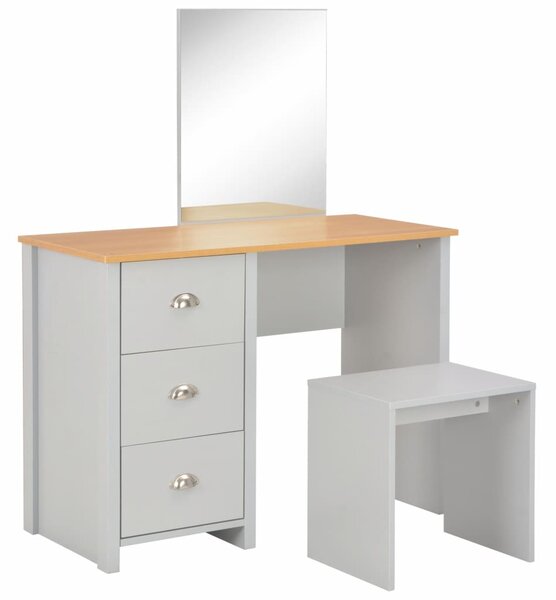 Charles Wooden Grey Mirror Dressing Table Set