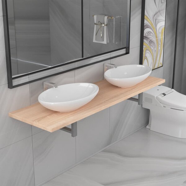 3 Piece Oak Bathroom Furniture & Basin Set