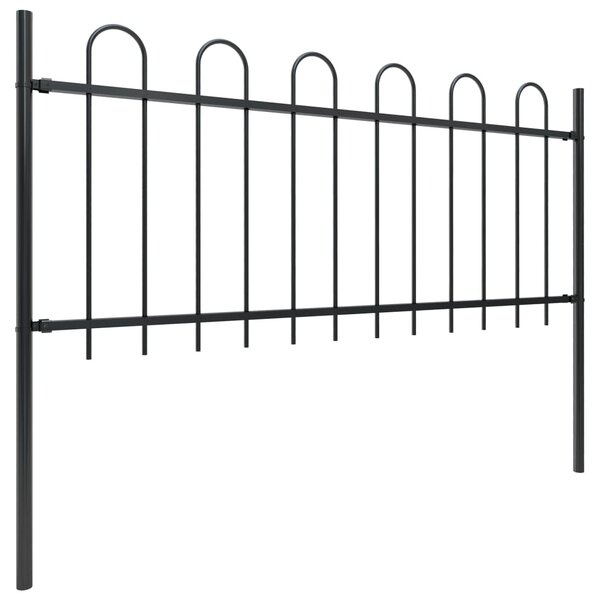 Garden Fence with Hoop Top Steel 15.3x0.8 m Black