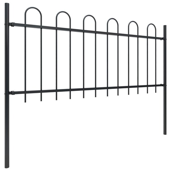 Garden Fence with Hoop Top Steel 13.6x0.8 m Black