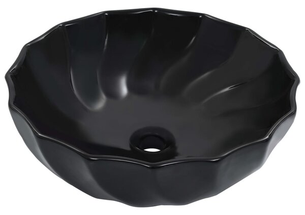 Floral Design Black Ceramic Round Wash Basin