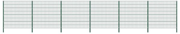Fence Panel with Posts Iron 10.2x1.6 m Green