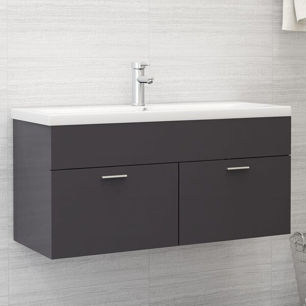 Grey Gloss Sink Cabinet with Built-in Basin