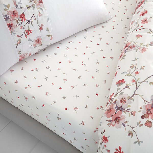 Catherine Lansfield Jasmine Floral Fitted Sheet White