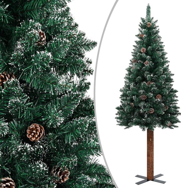 Slim Christmas Tree with Real Wood and White Snow Green 180 cm