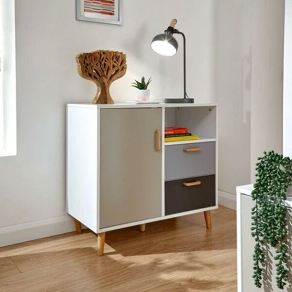 White Multi Coloured Compact Sideboard