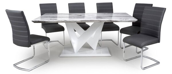 Saturn Marble Top Table with 6 Dining Chairs