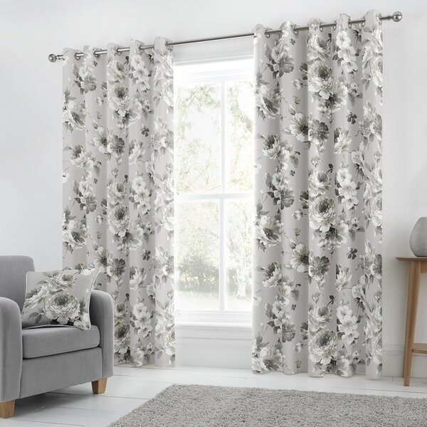 Charity Ready Made Lined Eyelet Curtains Grey