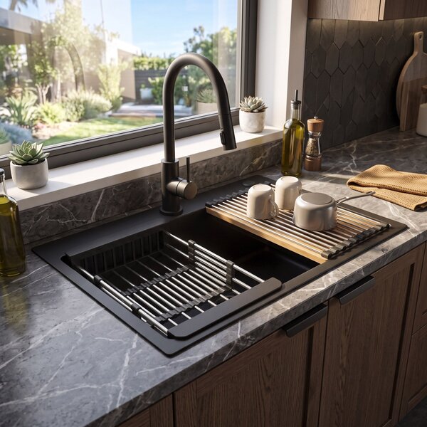 Steel sink with 3-piece accessory set REA Liam Black
