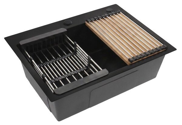 Steel sink with 3-piece accessory set REA Liam Black