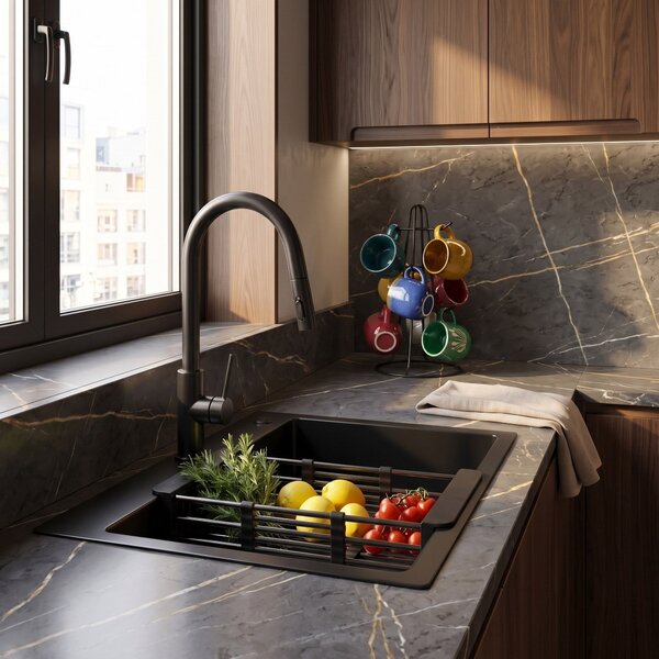 Steel sink with 3-piece accessory set REA Liam Black