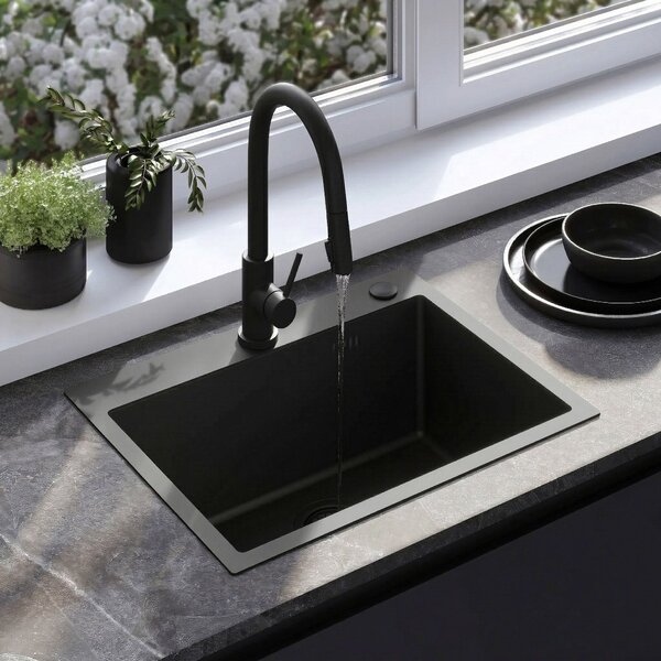 Steel sink with 3-piece accessory set REA Liam Black