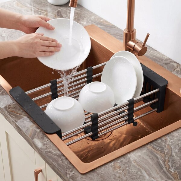 Steel sink with 3-piece accessory set REA Liam Brush Copper