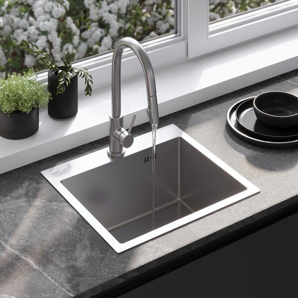 Steel sink with 3-piece accessory set REA Leo 50 Brush Nickel
