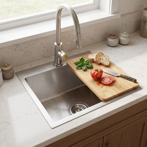 Steel sink with 3-piece accessory set REA Leo 50 Brush Nickel
