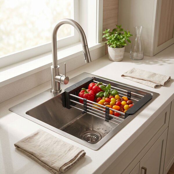 Steel sink with 3-piece accessory set REA Leo 50 Brush Nickel