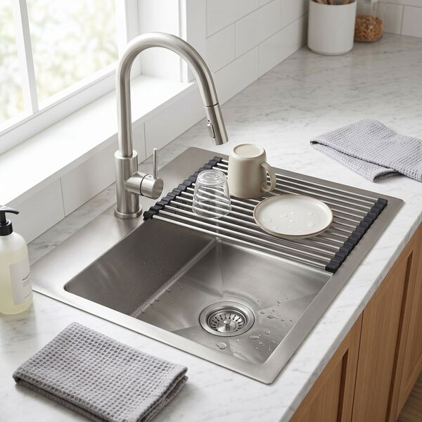 Steel sink with 3-piece accessory set REA Leo 50 Brush Nickel