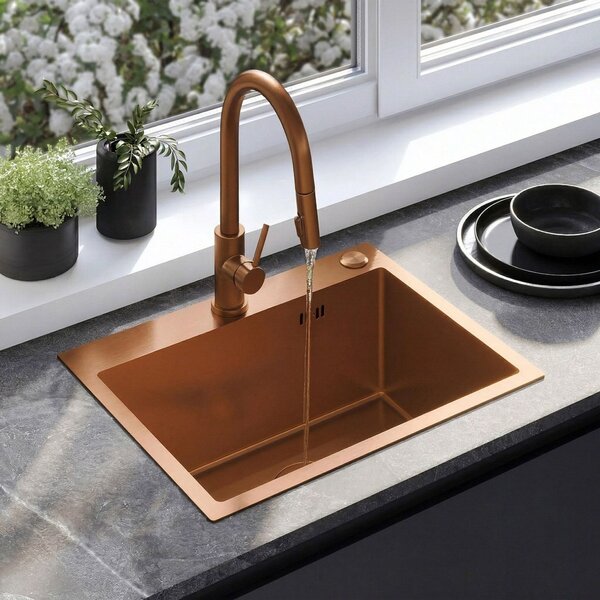 Steel sink with 3-piece accessory set REA Liam Brush Copper