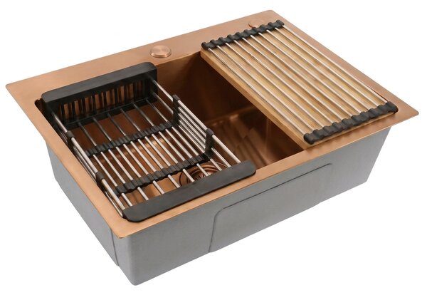 Steel sink with 3-piece accessory set REA Liam Brush Copper