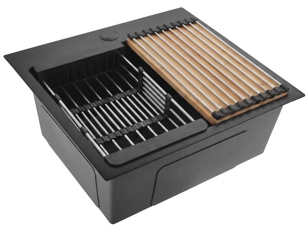 Steel sink with 3-piece accessory set REA Leo 50 Black