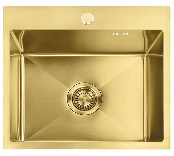 Steel sink with 3-piece accessory set REA Leo 50 Brush Gold