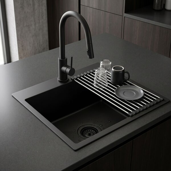 Steel sink with 3-piece accessory set REA Leo 50 Black