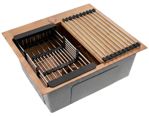 Steel sink with 3-piece accessory set REA Leo 50 Brush Copper