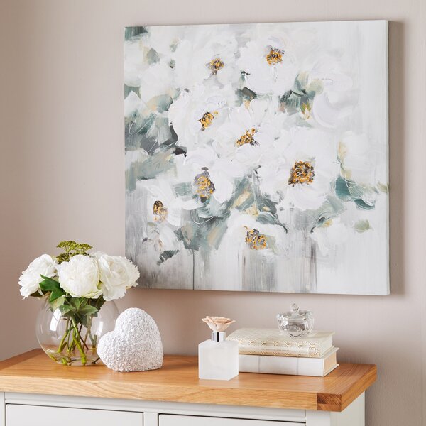White Abstract Floral Canvas White
