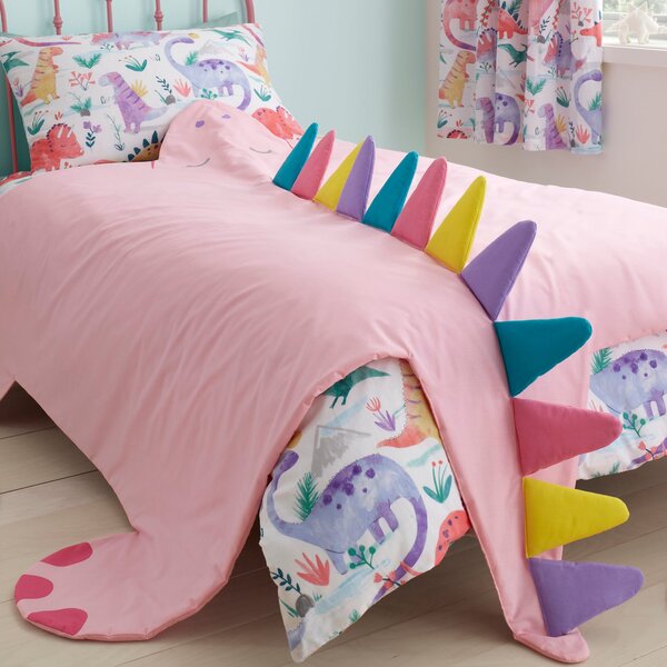 Dinosaur Pink 3D Bedspread Pink, Yellow and Blue