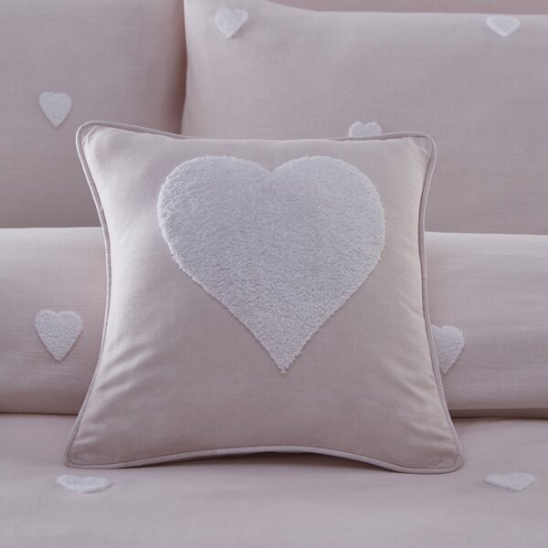 Pink Tufted Heart Cushion Pink and White