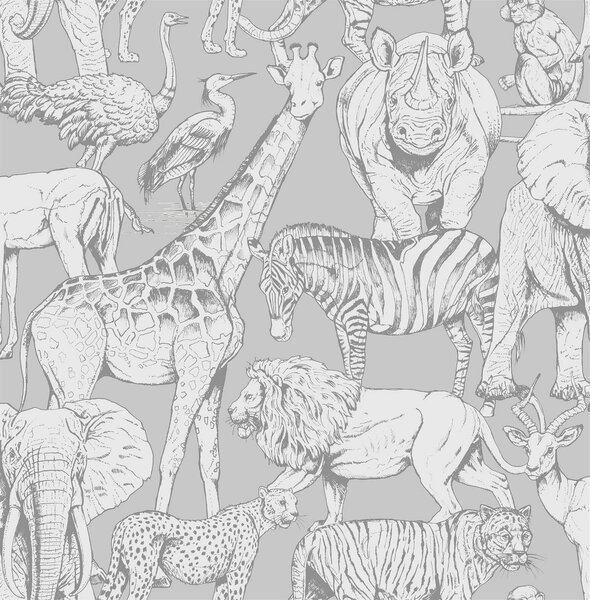 Superfresco Easy Jungle Animals Grey Wallpaper