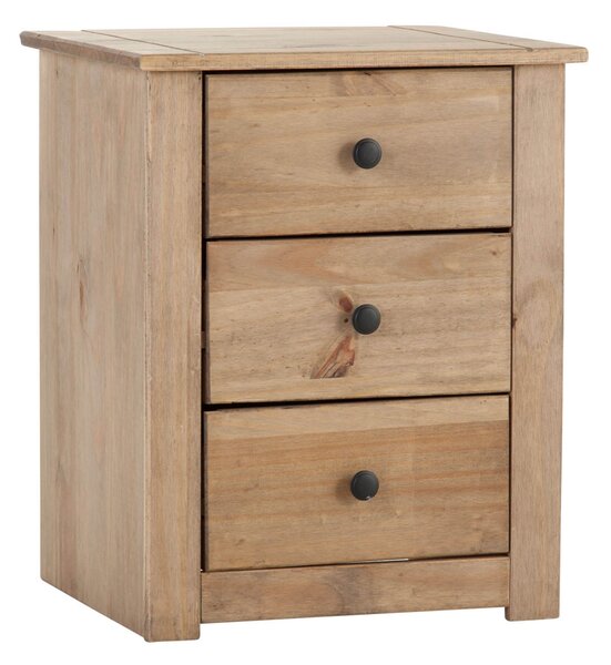 Panama 3 Drawer Bedside Table, Pine Brown