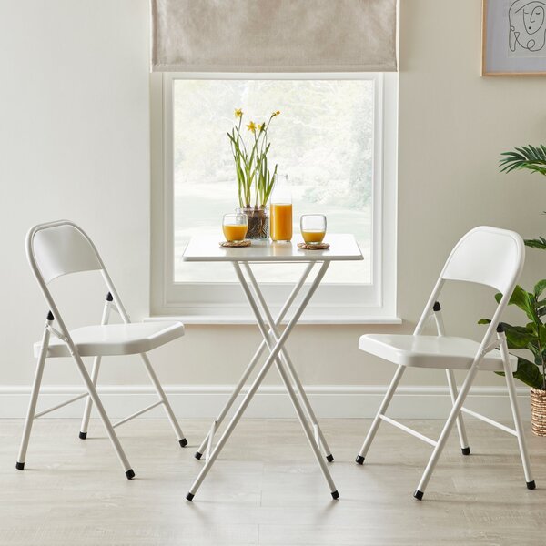Chase Square Folding Dining Table with 2 Chairs, Metal White