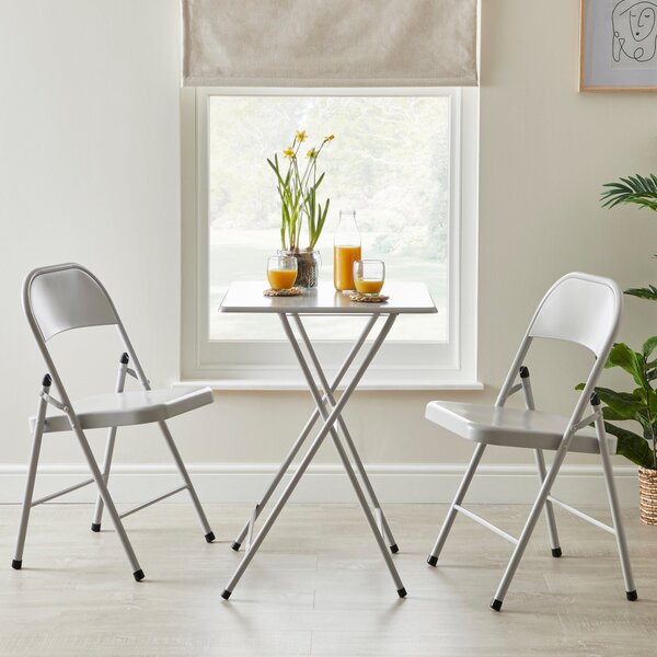 Chase Square Folding Dining Table with 2 Chairs, Metal Grey