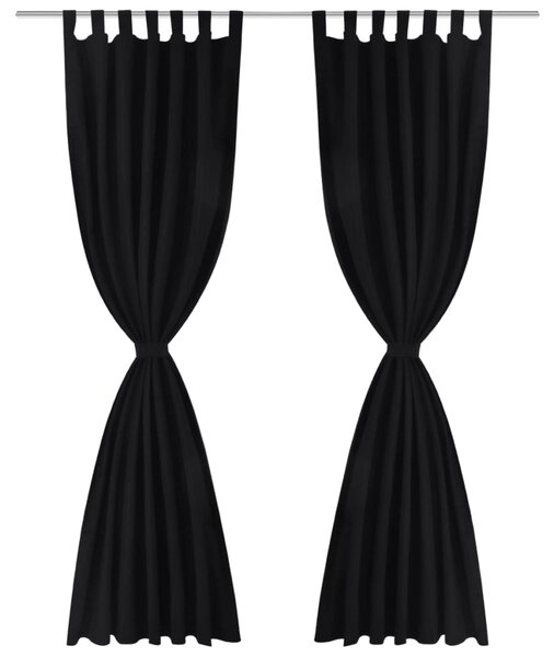 2 pcs Black Micro-Satin Curtains with Loops 140 x 245 cm