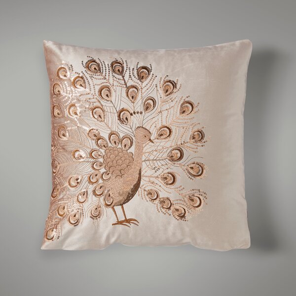 Peacock Sequin Champagne Cushion Beige