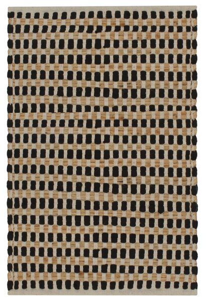 Hand-Woven Jute Bathroom Mat Set Fabric Natural and Black