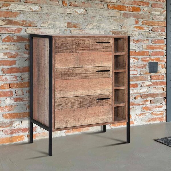 Hoxton 3 Drawers Wood Effect Wine Cabinet