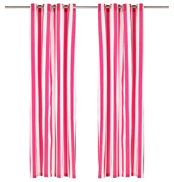 Curtains with Metal Rings 2 pcs Fabric 140x175 cm Pink Stripe
