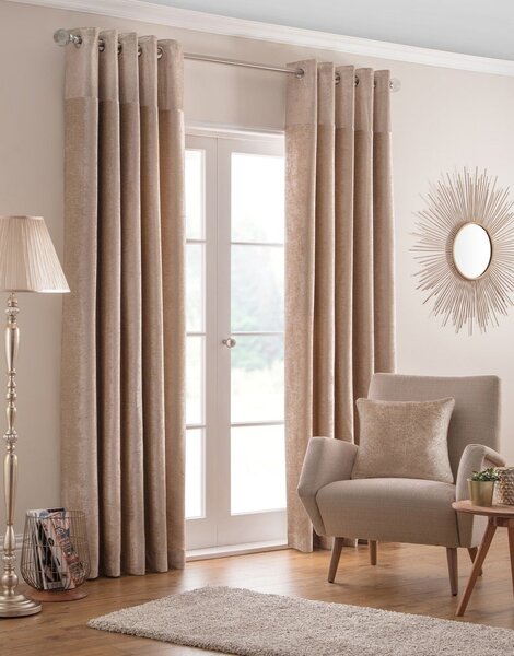 Nova Ready Made Lined Eyelet Curtains Champagne