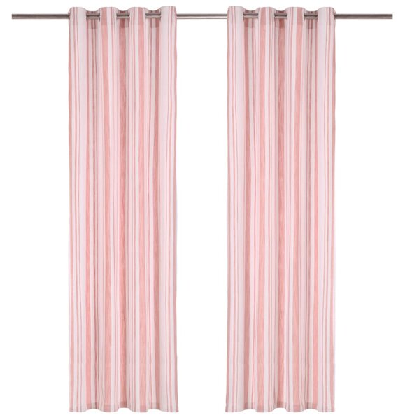 Curtains with Metal Rings 2 pcs Cotton 140x225 cm Pink Stripe